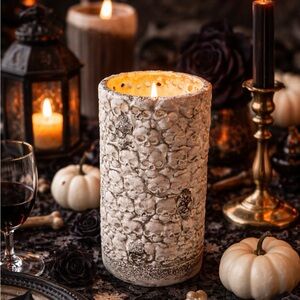 Skulls Candleholder W/Candle